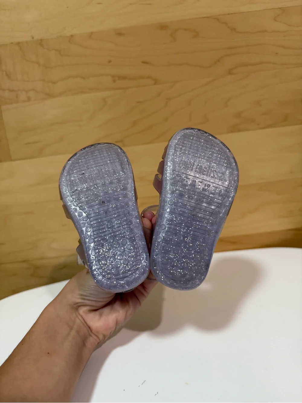 Mini Melissa Clear Glitter Jelly Sandals with Purple Popsicle Accent